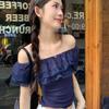 French Lace Splicing One-word Shoulder Short-sleeved T-shirt Women's Summer Fashion Temperament Slim and Thin Versatile Chic Top