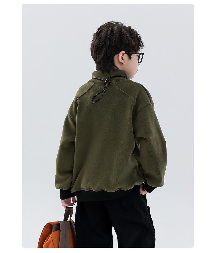 Boys' Reversible Fleece Hoodie - 2025 Autumn/Winter Collection, Thickened Half-Zip Pullover, Long-Sleeve Fashion Top for Medium/Large Kids.