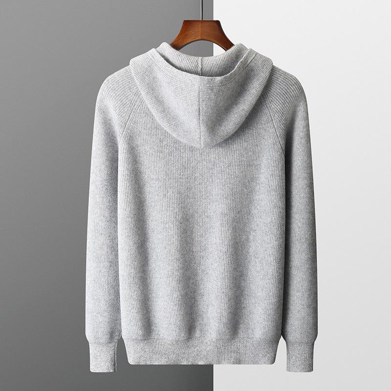 Men Autumn Winter Thickened Wool Sweater Hooded Zipper Cardigan Knit Jacket Long Sleeved Sportswear Warm Jacket