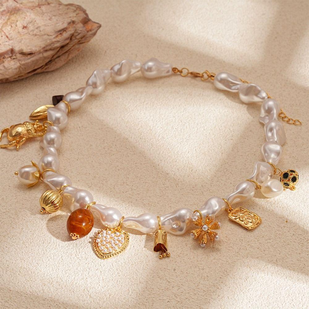 Double Layer Pearl Beaded Necklace Exaggerate Beach Necklace Jewelry Starfish Pendant Choker Women