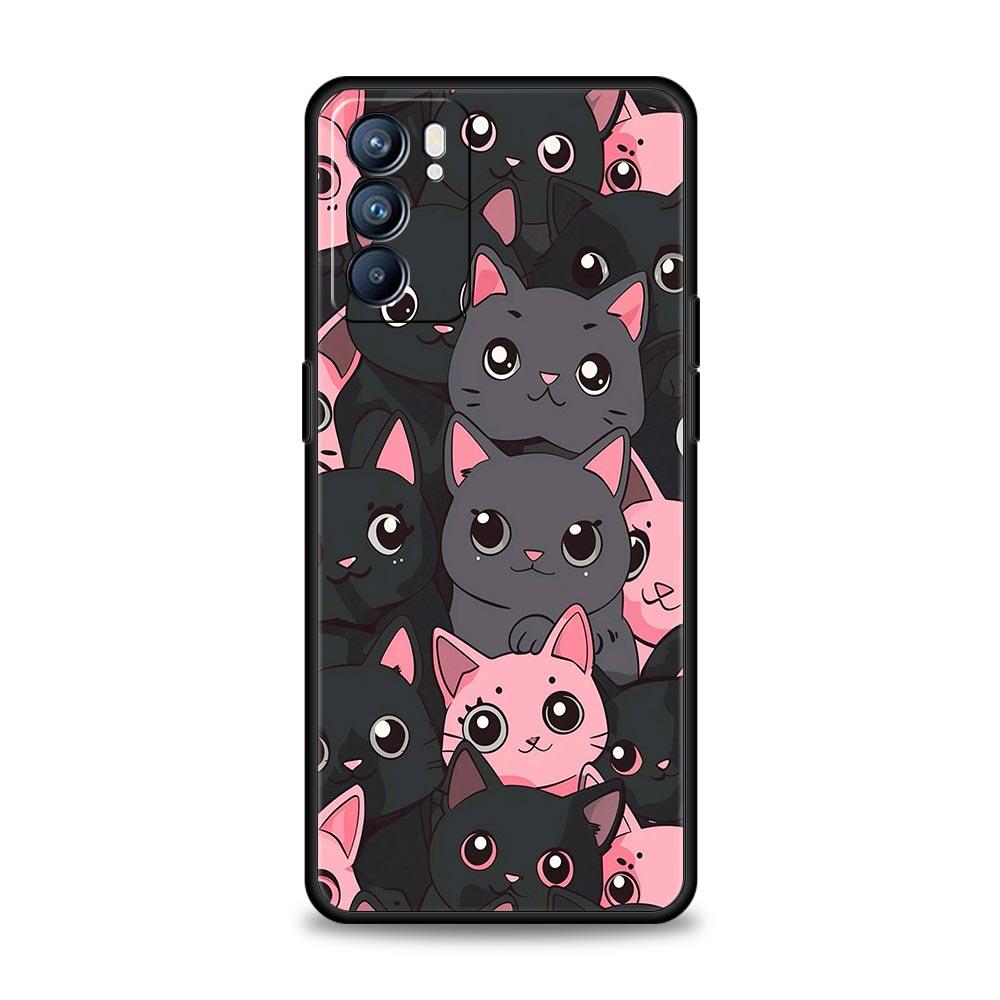 Cute Cartoon Cat Phone Case For Oppo Reno13 Reno12 Reno11 F Reno10 Pro A54 5G Find X5 A53 A52 A9 A17 A78 4G A79 A80 A98 Cover