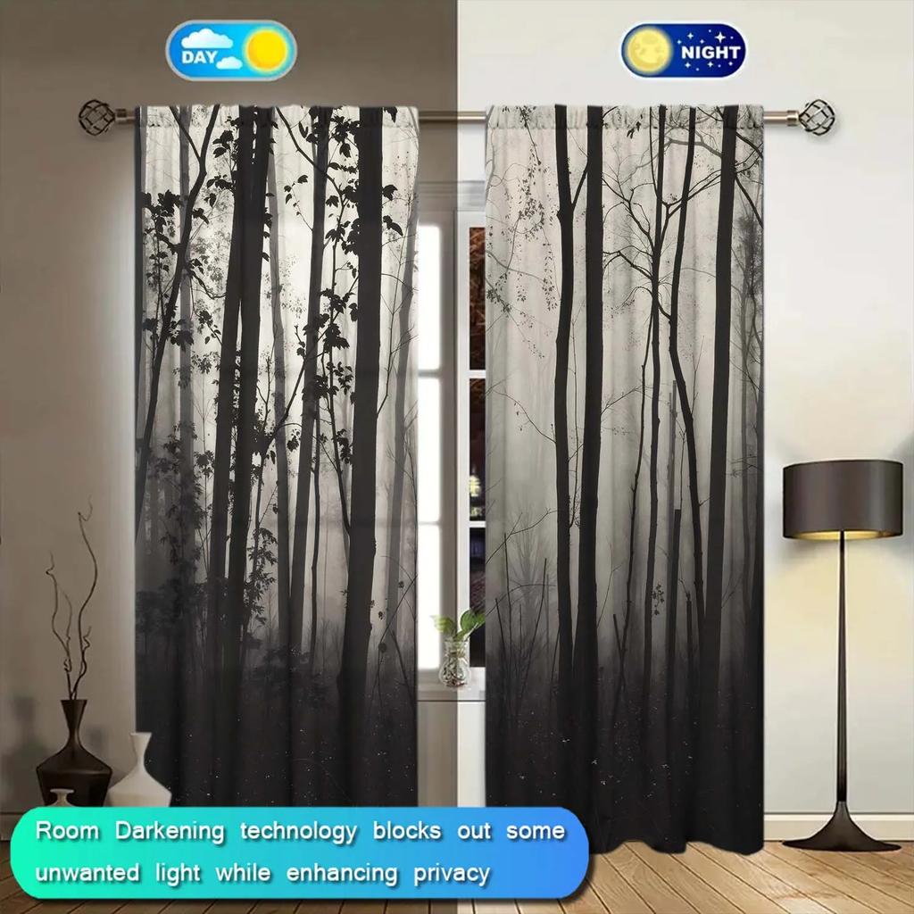 2-Panels A Forest Shrouded in Smoke Printed Curtain - Artistic Home Decoration Curtains   All Season Decorative Curtains