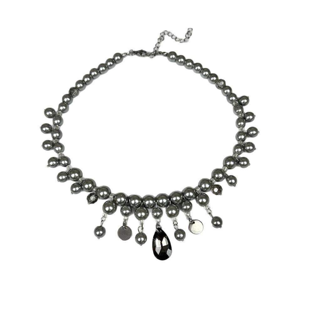 

Grey Pearl Water Drop Pendant Neckchain Exquisite Women s Clavicle Chain Banquet серый