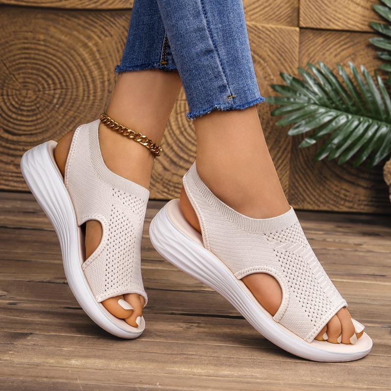 Summer Fashion Casual Beach Shoes Women's Overalls Fly-woven Sandals Flat-soled Open-toed Roman Shoes Women's Shoes