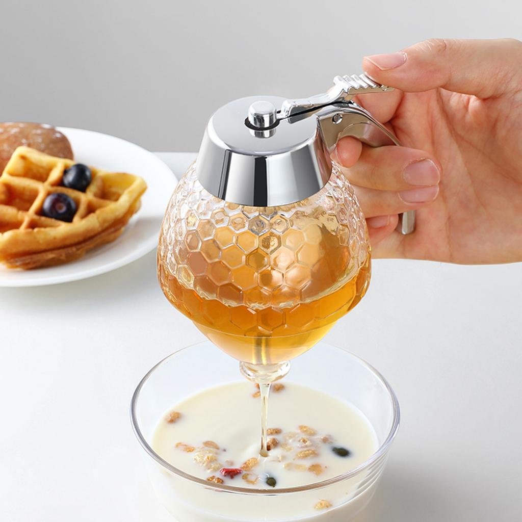 200ml Honey Pot Pourer Dispenser One-handed Handling No Drip Bottle for Maple Syrup Honey Chocolate Syrup