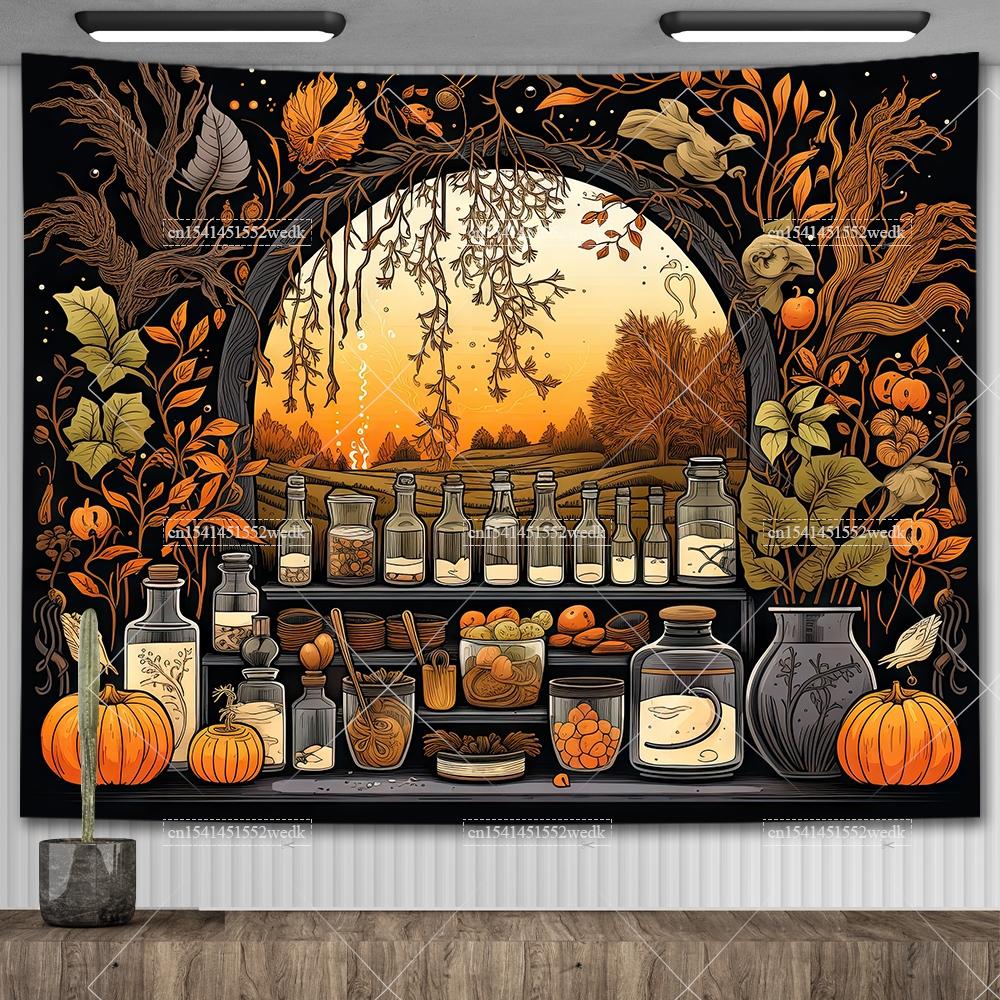Witch's Library Staircase Tapestry Magic Bookshelf Tapestry Wall Hanging Altar Cloth Aesthetic Room Decor Book Shelves Backdrops
