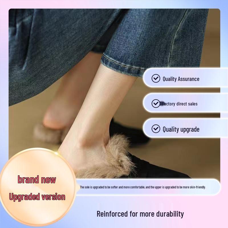 Женские 2025 ОсеньЗима Плоские Замшевые Бархатные Меховые Шлепанцы-Мюли Size 36 2890₽