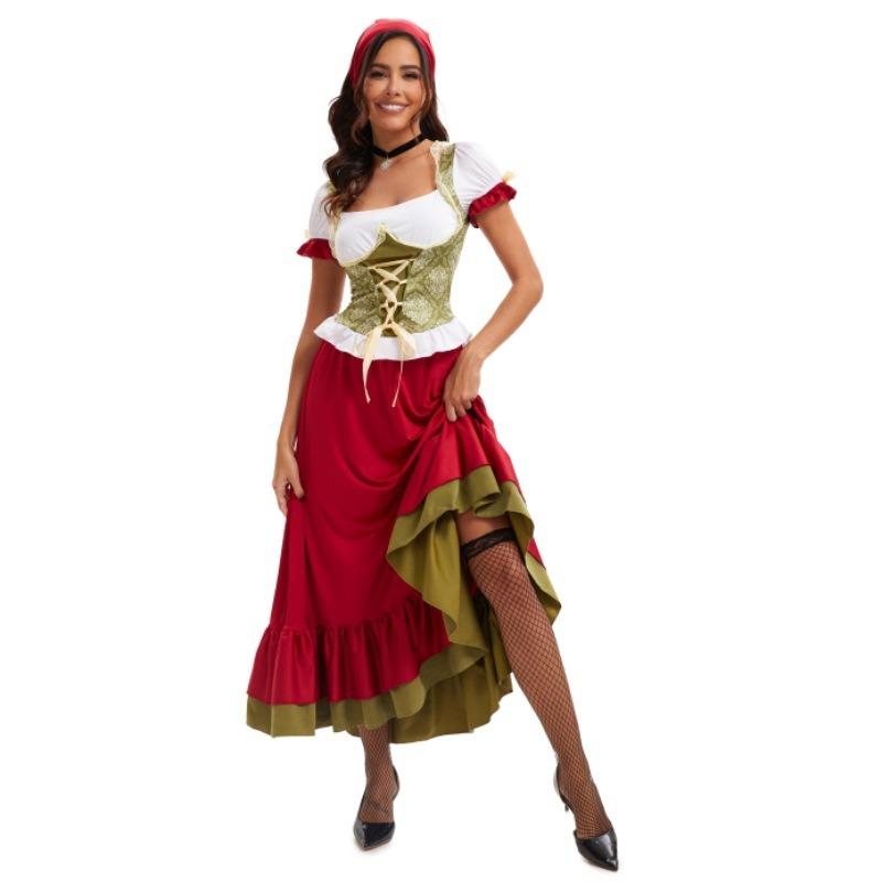 Adult Oktoberfest Costume Bavaria Stage Show Costume Bar Maid Dress Full Set