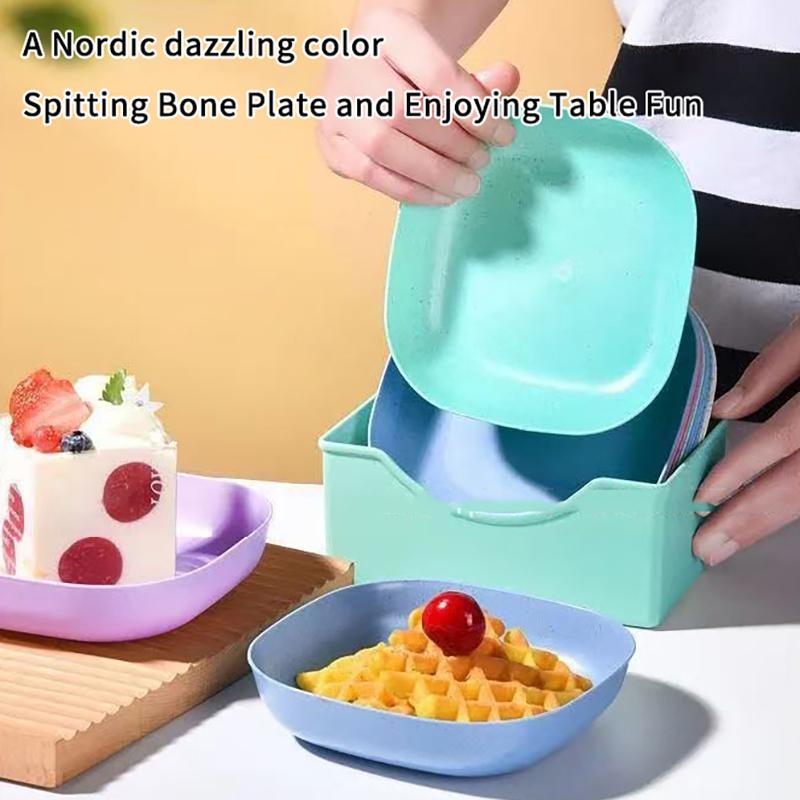 10Pcs Snack Plate Macaron Color Simple Straw Bone Spitting Plate Set Candy Fruit Cookie Cake Storage Tray Kitchen Accessories