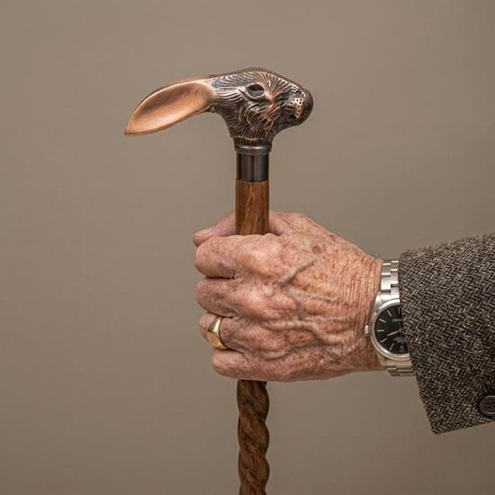 Handmade Brass Rabbit Head Walking Cane Polished Wood Gentleman's Stick