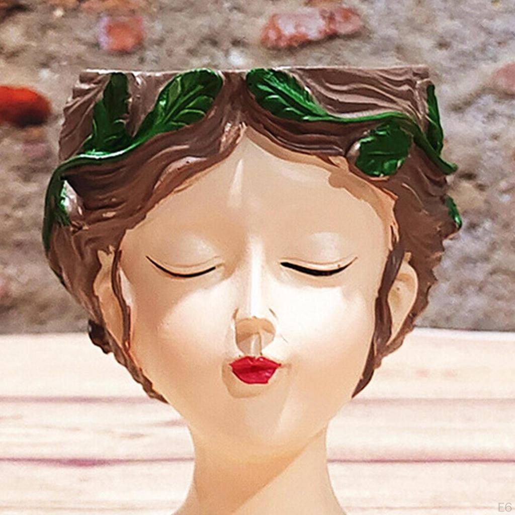 Cute Female Women Girl Head Statue Plant Container Bust Flower Pot Home Cactus Planter indoor e