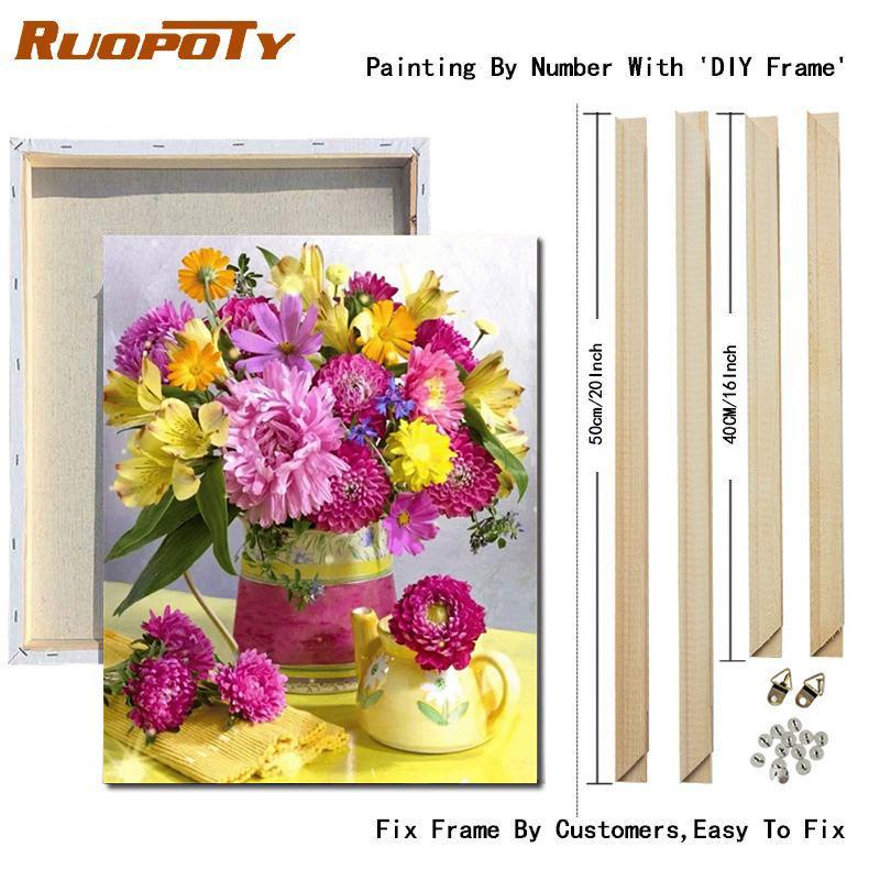 RUOPOTY DIY Frame Oil Painting By Numbers Flower Acrylic Aesthetic On Canvas Wall Art Picture By Numbers For Living Room