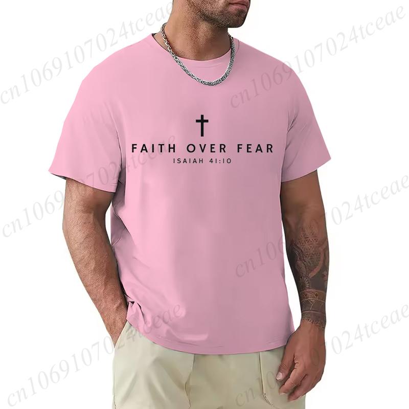 Oversized Mens Tshirts Summer Faith Over Fear Print Tee Shirt Funny Christian Jesus Design Street Short Sleeve Top Men Clothes