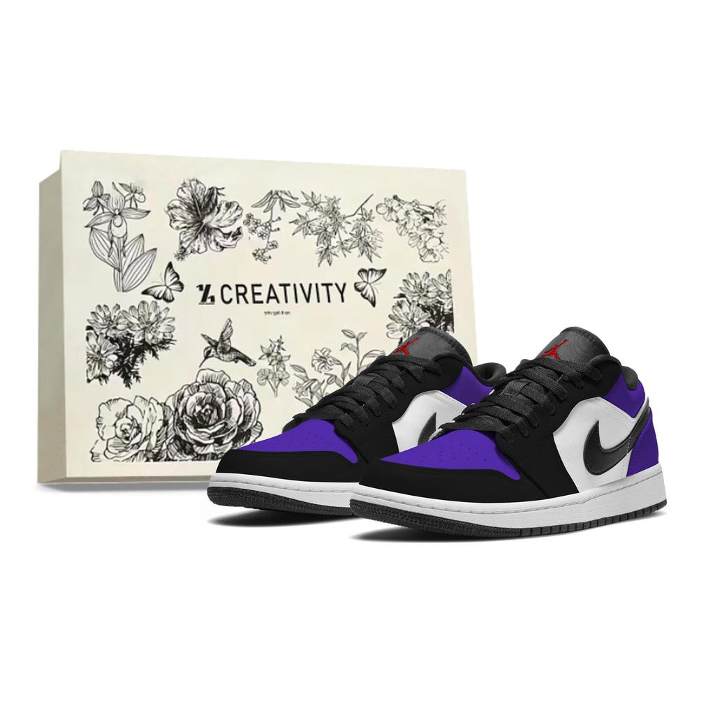 Jordan Air Jordan 1 Sports Low top Vintage Basketball Shoes Unisex Black Purple HF3148-106(team1098-SBOX)