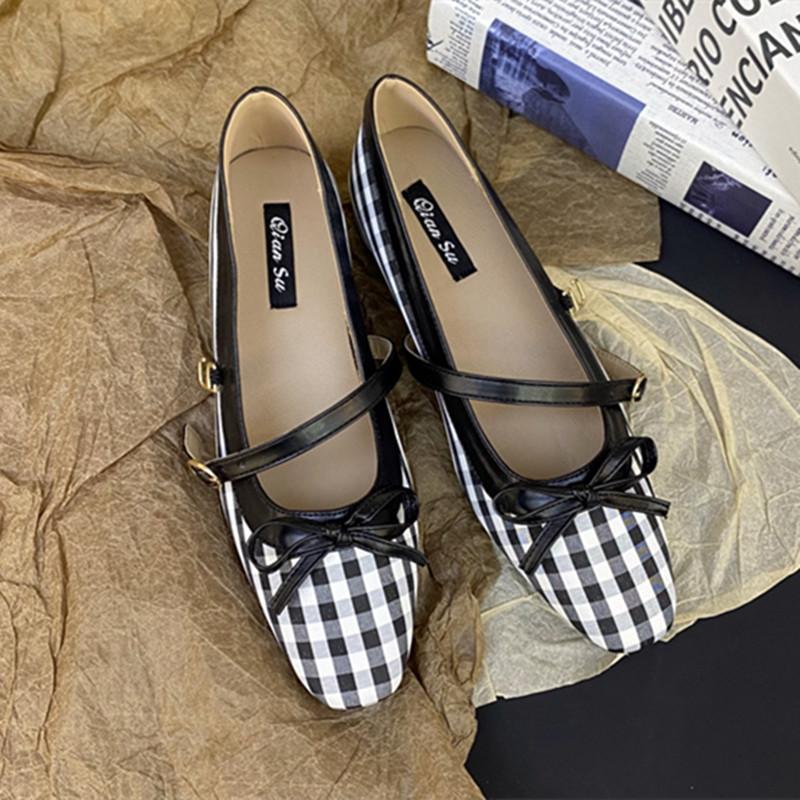 

Туфли Мэри Джейн в клетку высокого качества, женские, с плоской подошвой, балетки, удобные, с мягкой подошвой, повседневные 39 чёрный