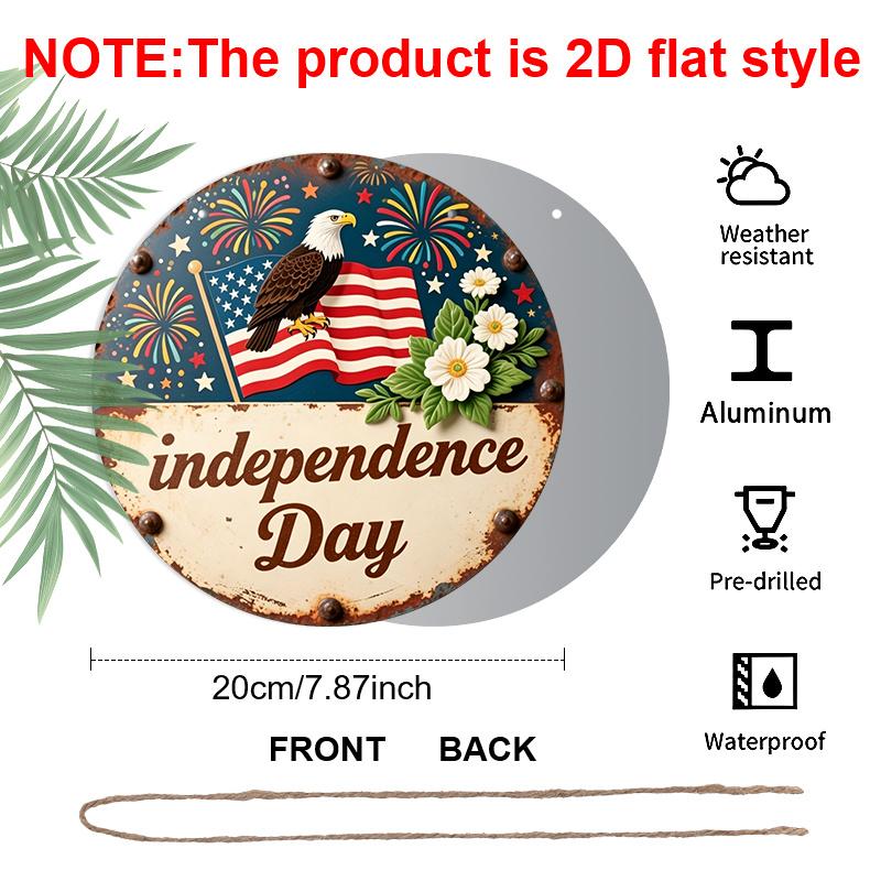 2D Flat, 1pc Independence Day Decor Metal Aluminum Sign, Home, Holiday Decor Ornaments, Suitable for Room, Outdoor, Porch Decor, Friendship Gift