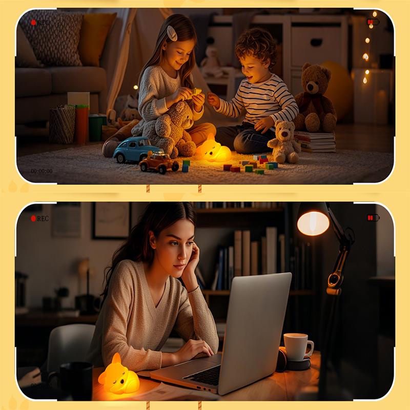 1Pc Fox Night Light, Squishy Silicone Lamp Novelty Gifts, Rechargeable Dimmable Timer Bedside Touch Nightlight for Breastfeeding