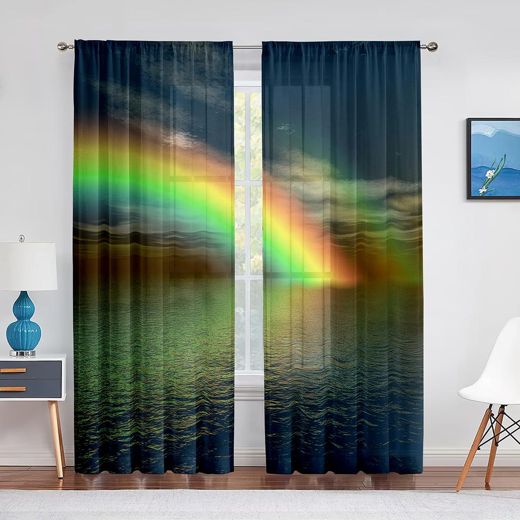 Regenbogen-Fantasie, allmähliche Veränderung, Kunst, Tüll in transparenten Vorhängen für Wohnzimmer, Schlafzimmer, Küche, Dekorbehandlung, Chiffon-Vorhang, Jalousie