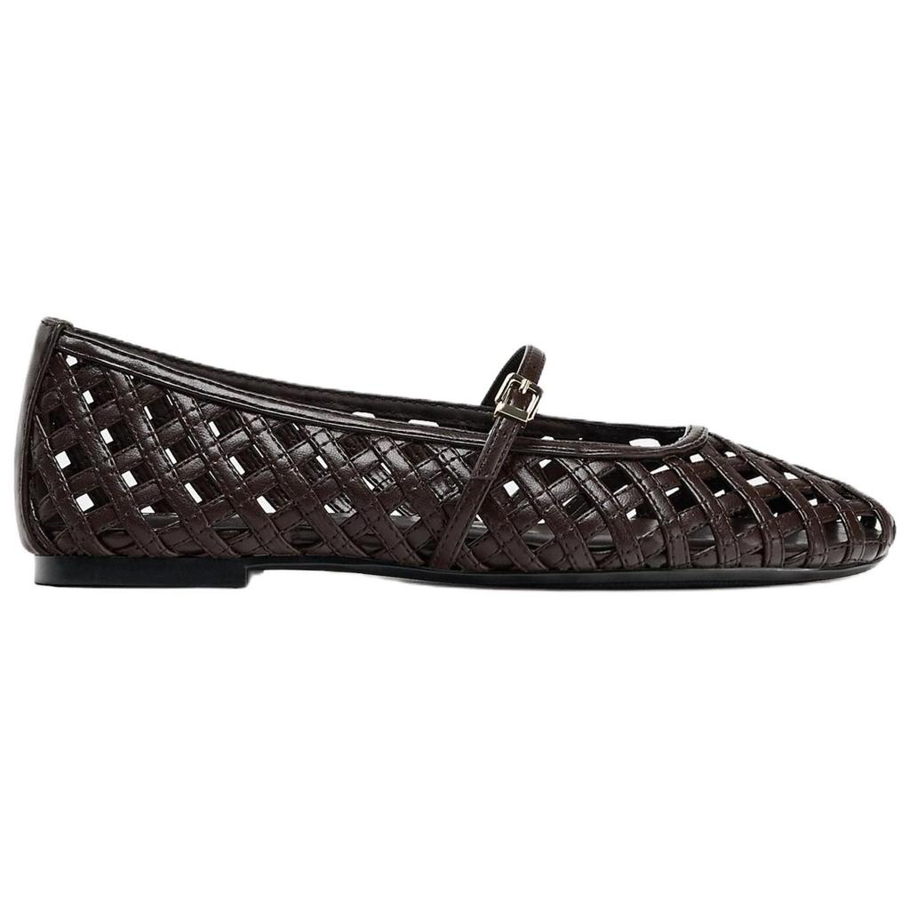 Zara Lightweight Vintage Studded Strap Leather Round-Toe Casual Shoes Women Shoes Brown 13554510700