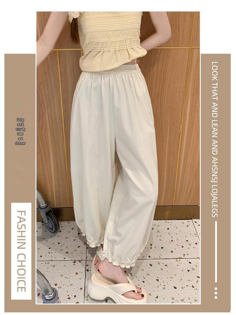 Women's Summer 2026 Quick-Drying High-Waisted Wide-Leg Pants: Slimming, Loose, Casual, Elastic Waist for Petite Sizes