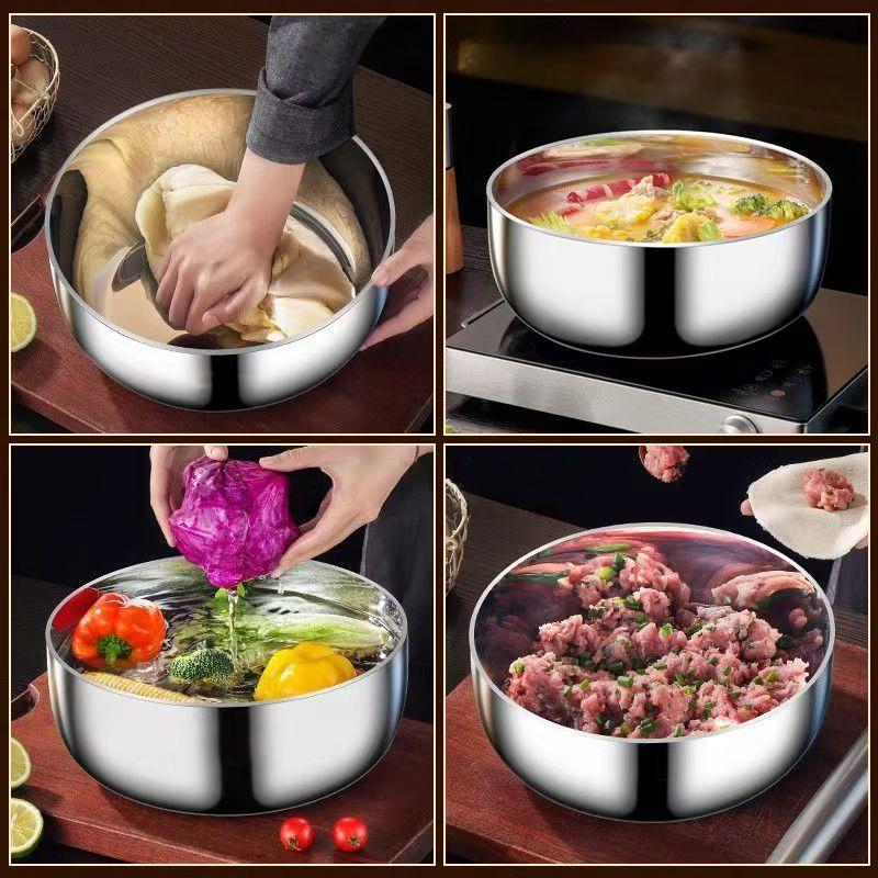 Extra Thick Stainless Steel Bowl Household Large Capacity Baking Bowl Suitable for Mixing Dough Stirring Salads Multi-purposed