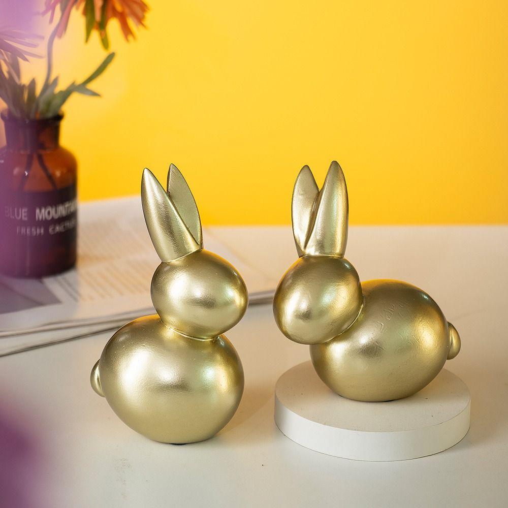 Modern Rabbit Statue Resin Miniatures Figurine Micro Landscape Model Golden Rabbit Ornament  Office