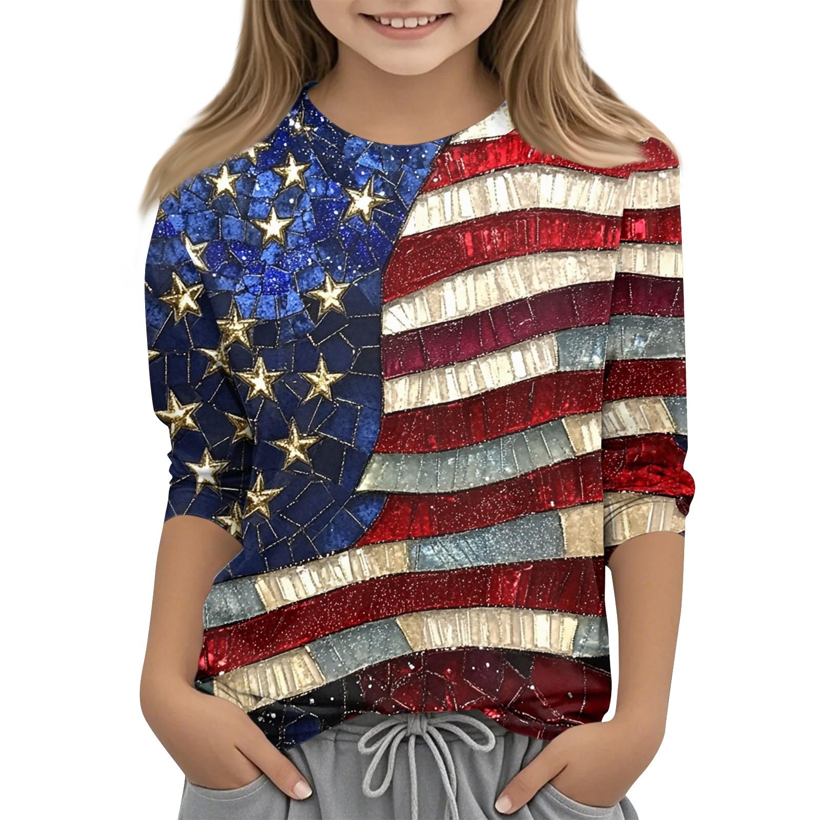 

Children s Fashion Printed Round Neck Three-quarter Sleeve Top Casual T-shirt 140 білий