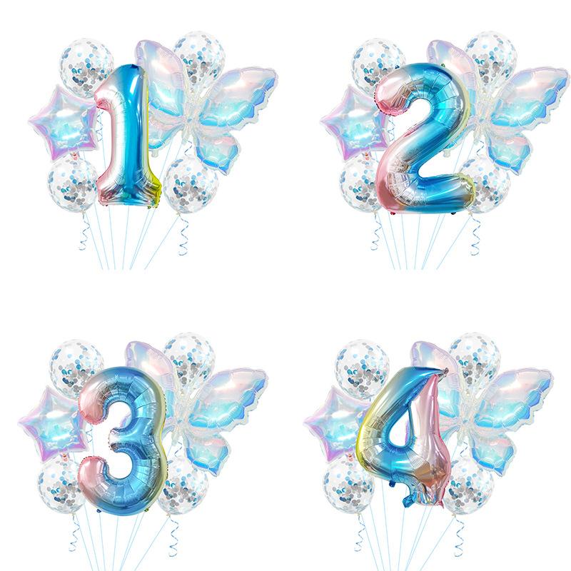 Colorful Transparent Butterfly Balloon Set Birthday Party Gradual Change Digital Birthday Party Decoration Supplies