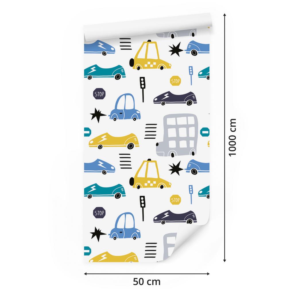 Wallpaper Colorful cars fairy tale decoration for living room and bedroom 50x1000