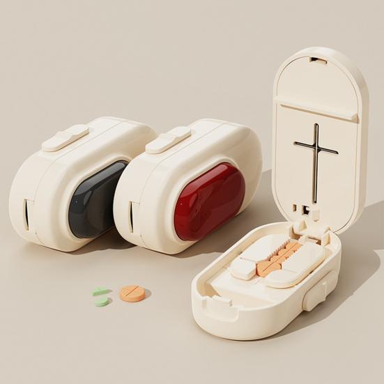 Pillenschneider Teiler Tragbar 2-in-1 Pillenschneider Einstellbar 1/2 1/4 Tablettenteiler mit Scharfer Klinge für Kleine Und Winzige Pillen Arbeit Reisegebrauch