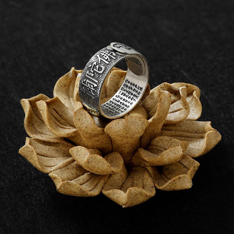 Inel Namo Amitabha, inel din sterlină, în relief, cu inimă retro, Sutra, Buddha, stil etnic, diverse serii, inele pentru bărbați, bijuterii