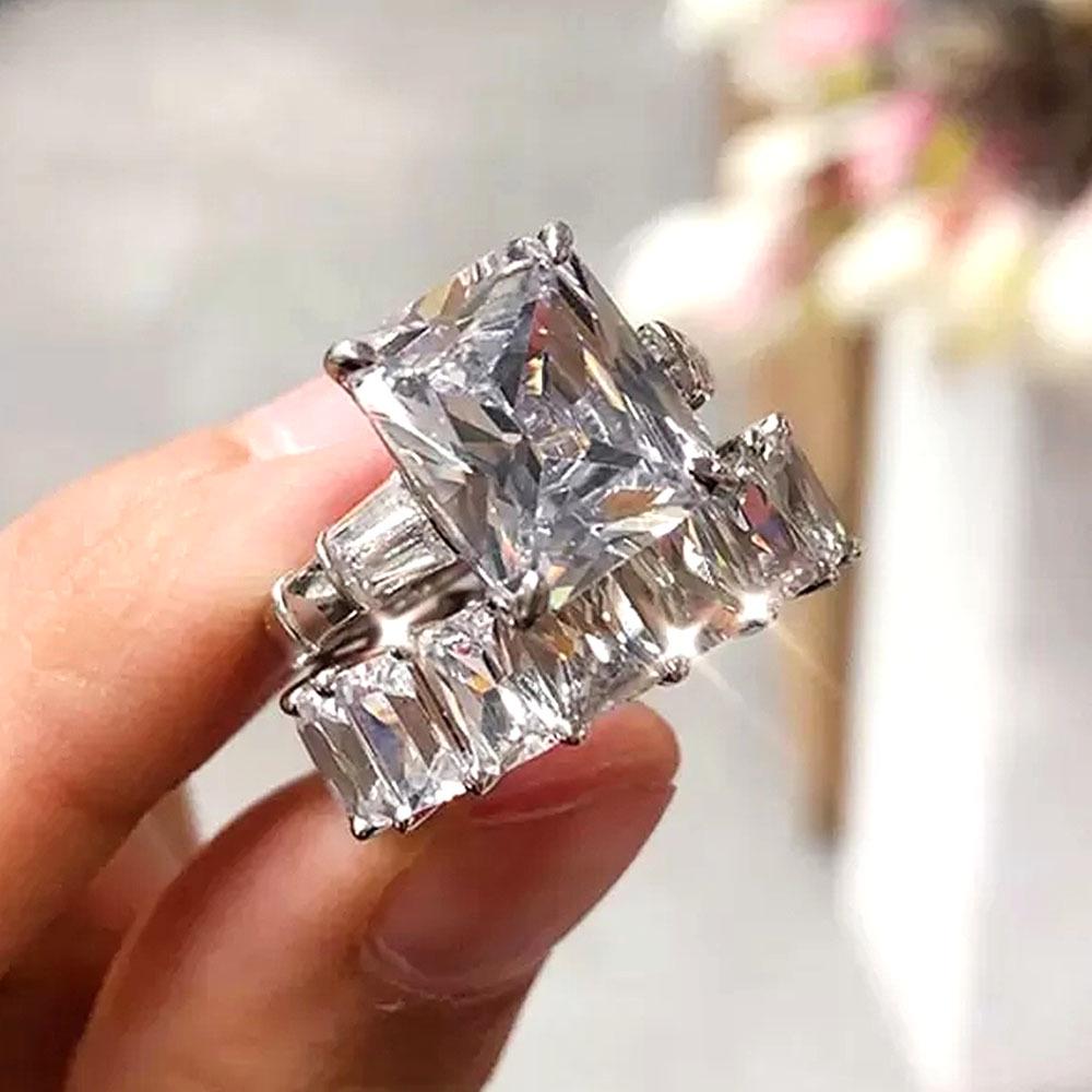 Cao Shi Elegant Emerald Cut Women's Wedding Ring Set
