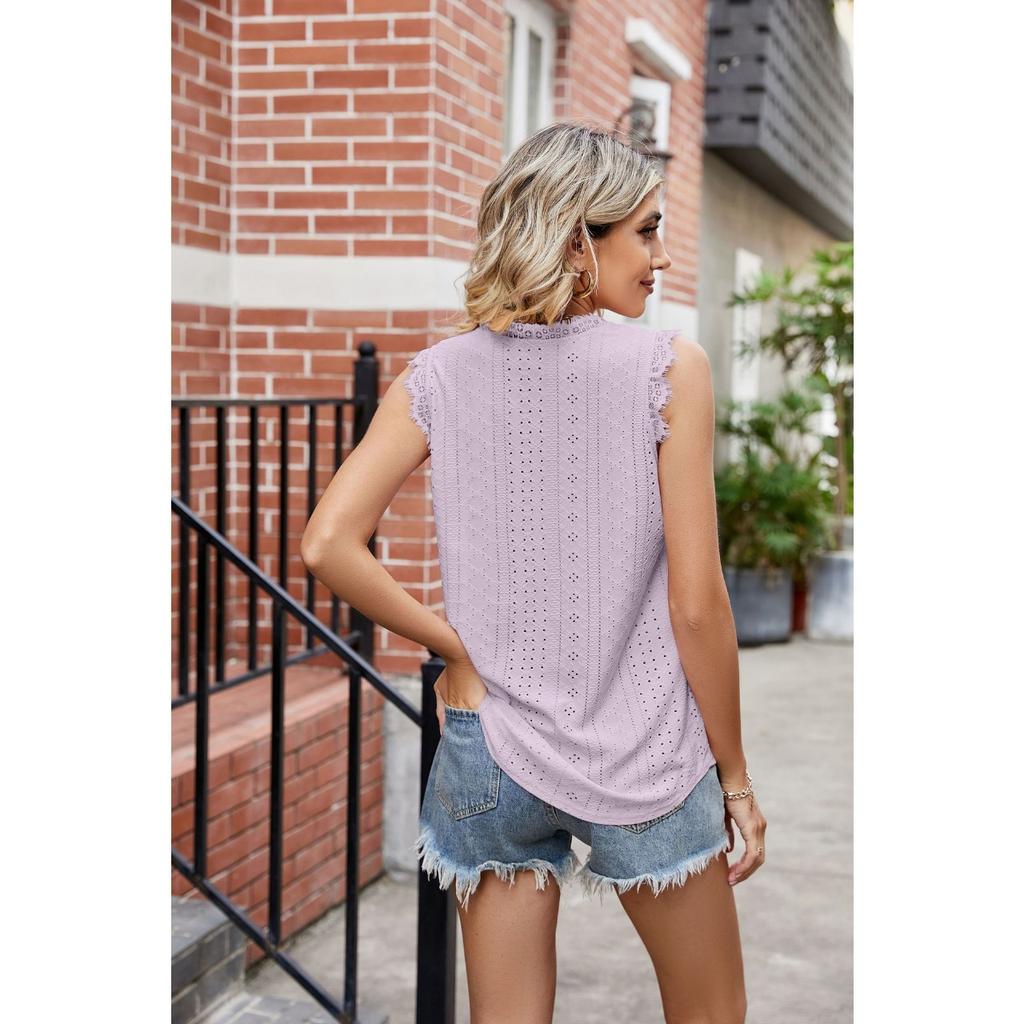 GMXIA Summer Women's V-neck Vest Hollowed Out On Sleeveless Lace Lace