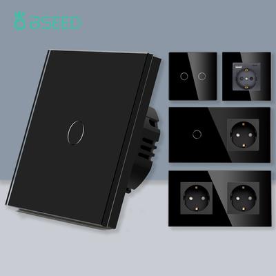BSEED 1/2/3fach Touch Lichtschalter Sensor Schalter 1-Wege Wand Steckdose mit USB Typ-C Glassteckdose EU Standard Schwarz