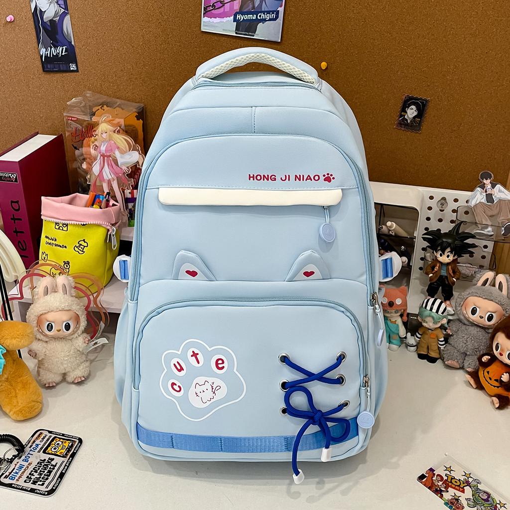 Large Capacity Simple Backpack With Letter Printing And Cat Ear Design For Daily