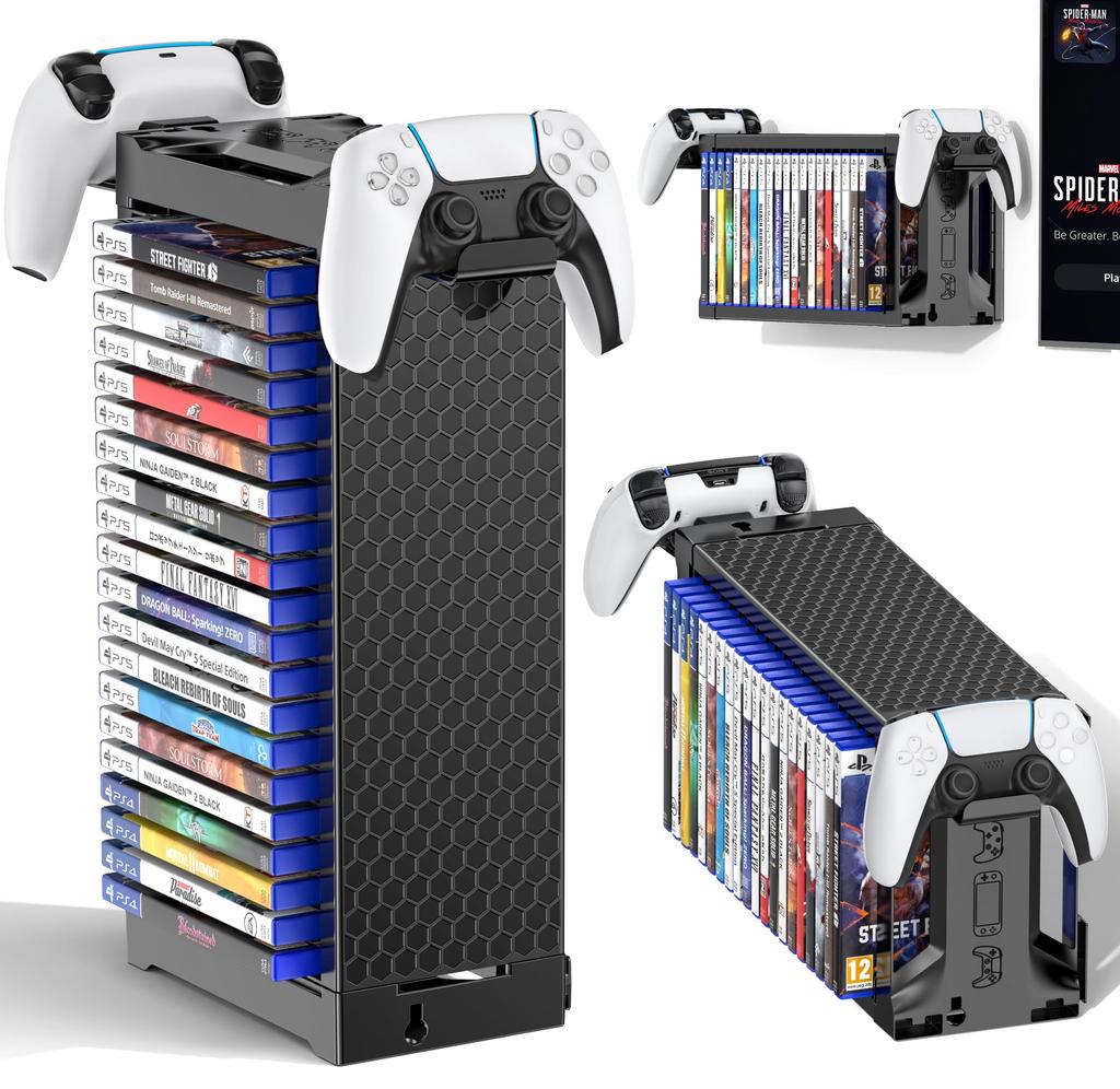 Game Software Storage Holds 20 and More for Horizontal or Vertical Game Card Easy Large Capacity Single-Tier Stand, Discs, Headphones, Controllers,
