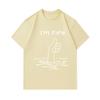 Men's 100% Cotton Crew Neck Short Sleeve T-Shirt, Funny Drowning Hand Thumbs Up I'm Fine Print Casual Soft Breathable Summer Tee for Daily Wear