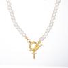 Zircon Crystal Initial A-Z Letter Pendant Necklace for Women Toggle Clasp Imitation Pearls Necklaces Wedding Jewelry Gift