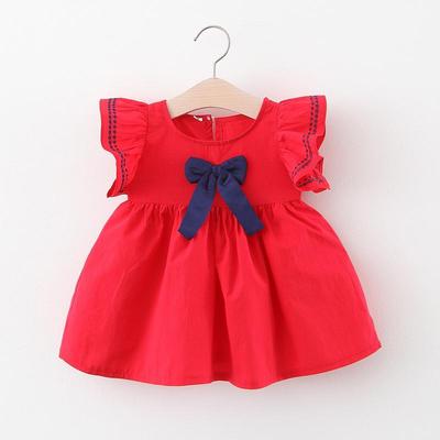3078 Letné kórejské bavlnené šaty typu Babydoll pre dievčatá: Krátke naberané rukávy pre bábätká a batoľatá