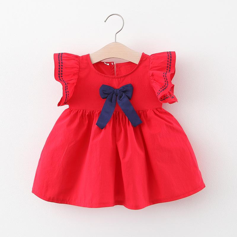 

3078 Summer Girls Korean Cotton Babydoll Dress: Short Puff Sleeves for Infants & Toddlers 110 cm червоний
