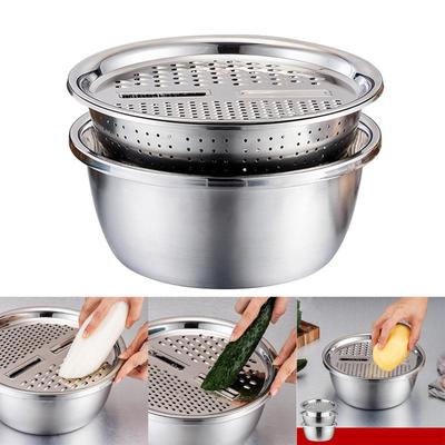 Stainless Steel Sink Kitchen Julienne Grater Bowl Strainer Set