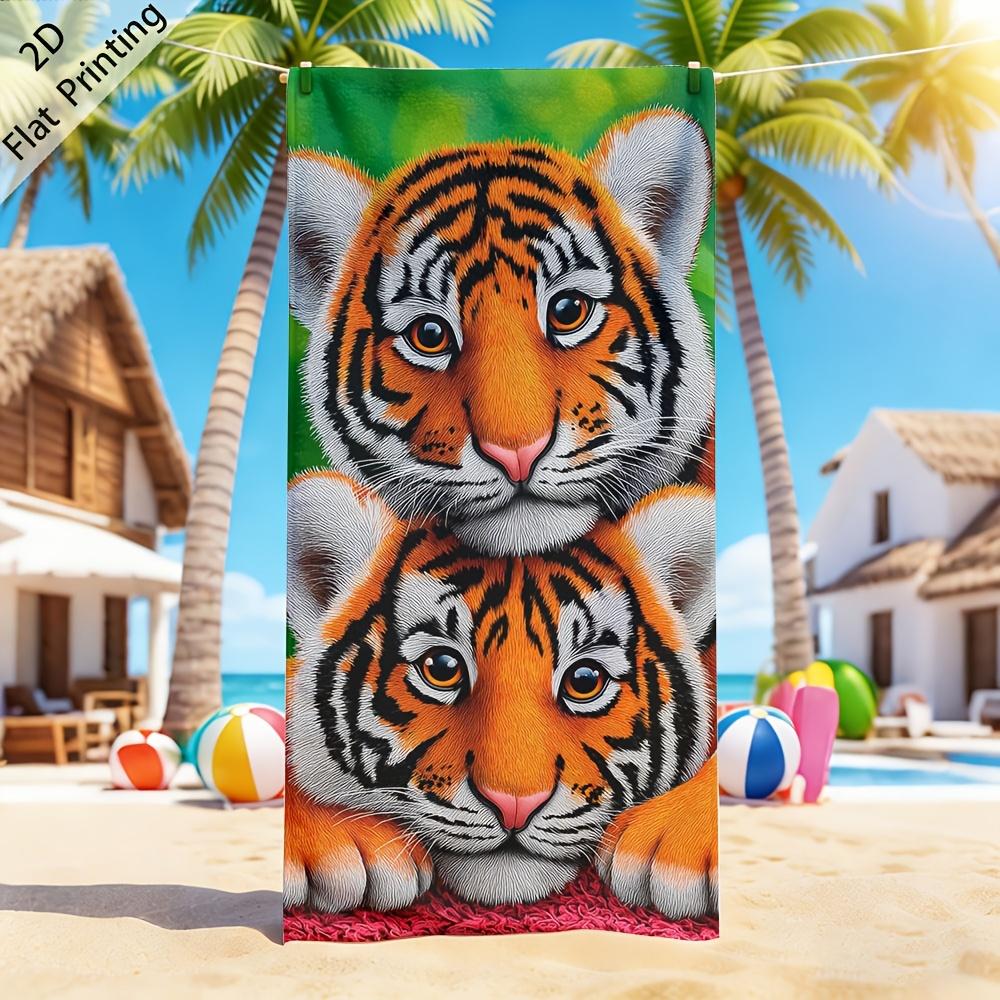 

Cute Tiger Cubs Beach Towel, Stacked Baby Tigers Print Oversized Bath Towel, Soft Quick Dry Wildlife Lover Summer Beach Blanket W30*H60(CM)