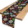 Mexican Day of The Dead Skull Floral Linen Table Runner Tabletop Decor Reusable Kitchen Dining Table Runner Holiday Party Decor