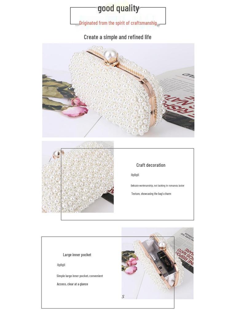 Elegant Pearl Evening Clutch: Soft Surface Women's Shoulder & Crossbody Bag, Perfect for Brides and Special Occasions.