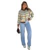 Women's contrasting striped knitted cardigan crew neck single-breasted knitted top autumn and winter American retro-style knitted jacket