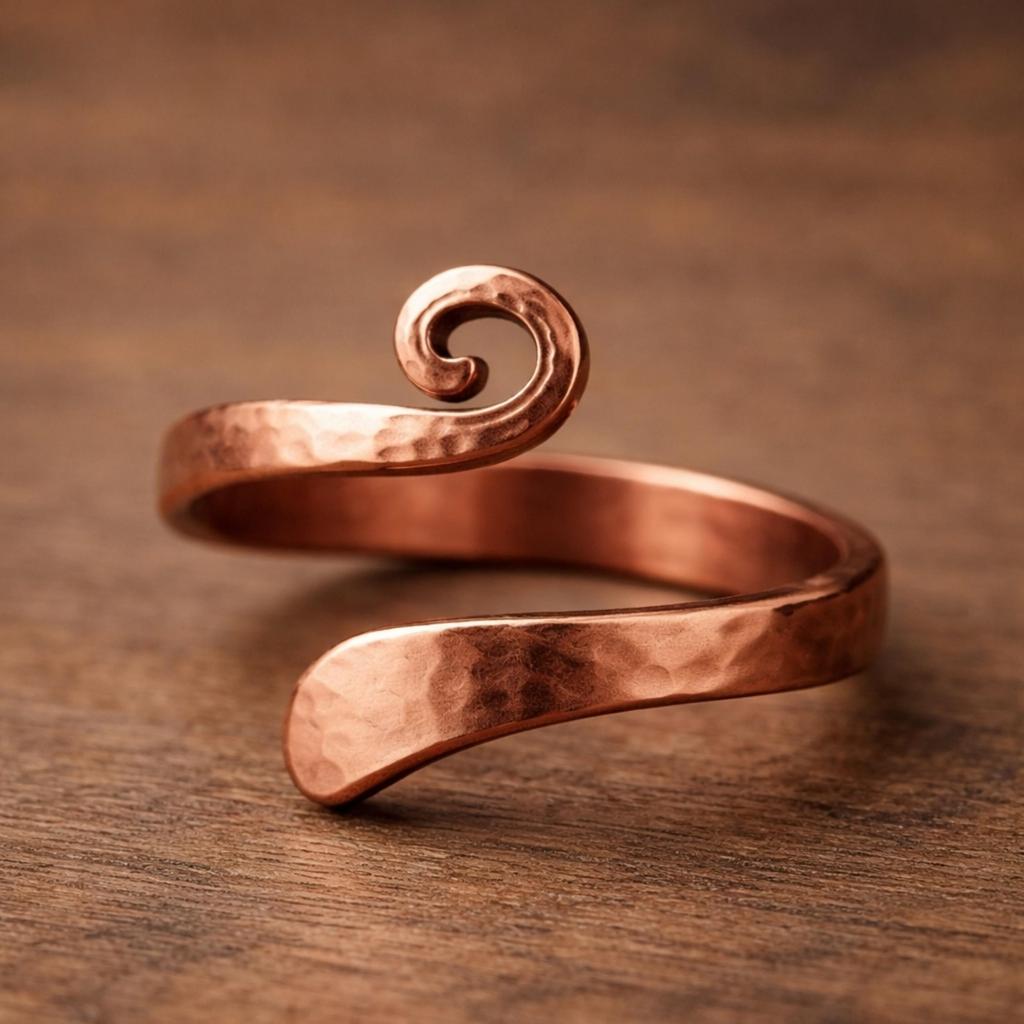 Pure Copper Spiral Ring – Handmade Hammered Adjustable Open Band – Minimalist Copper Jewelry