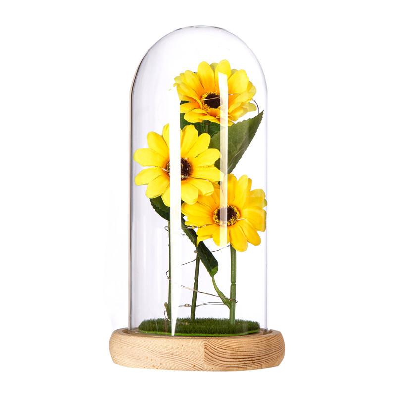Drei Sonnenblumen-Glasabdeckungs-Ornament, kreatives Weihnachts- und Valentinstagsgeschenk, simulierter unsterblicher Strauß