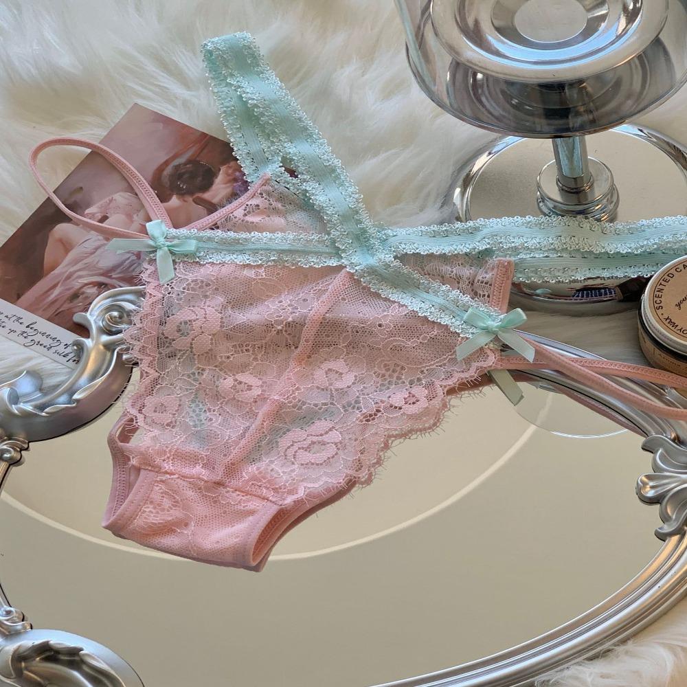 Transparent Lace Flower Panties Bow Women Underwear Sweet French Style Briefs Gifts