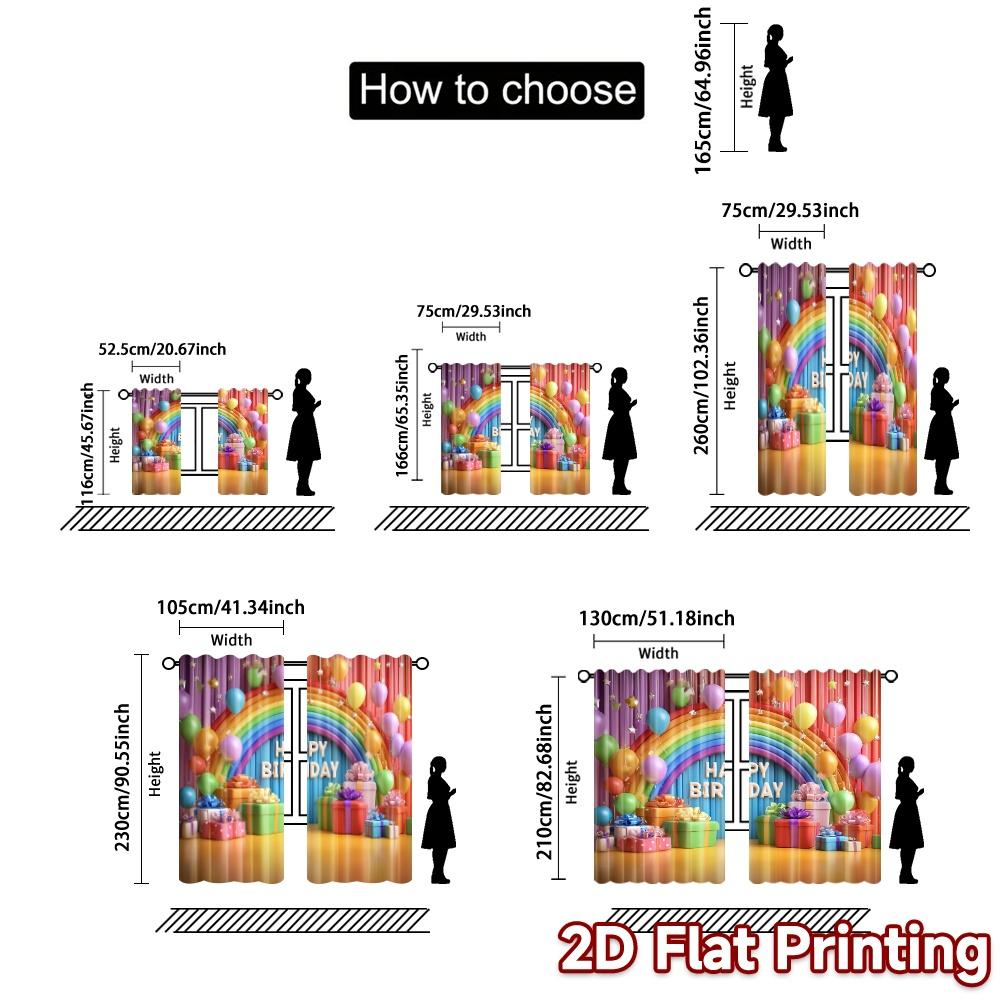 2pcs   2D FLAT PRINTING Curtains (Without Rod) Birthday Bliss(4) Light Filtering Popular Curtains Versatile Fabric Curtains Art