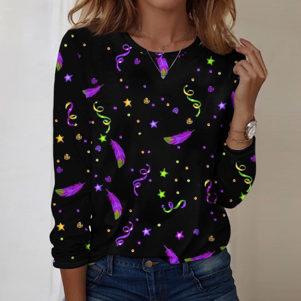Langarmshirts für Damen, niedlicher Aufdruck, Grafik-T-Shirts, Blusen, lässig, Übergröße, Basic-Tops, Pullover